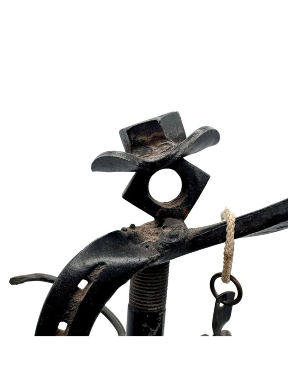 Vintage Western Folk Art Cowboy Bull Rider Iron Sculpture Handmade 14" x 7" OOAK - Picture 12 of 15